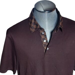 Louis Vuitton | Damier Ebene Collar | Monogram | Brown | 4 Button Polo |Mesh EUC